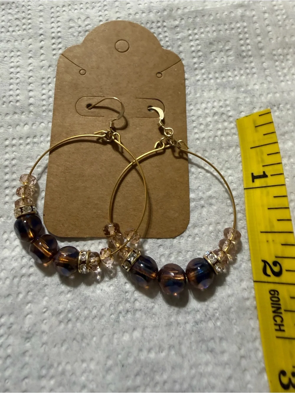 Source Unknown Gold Hoop Earrings with Purple Beads